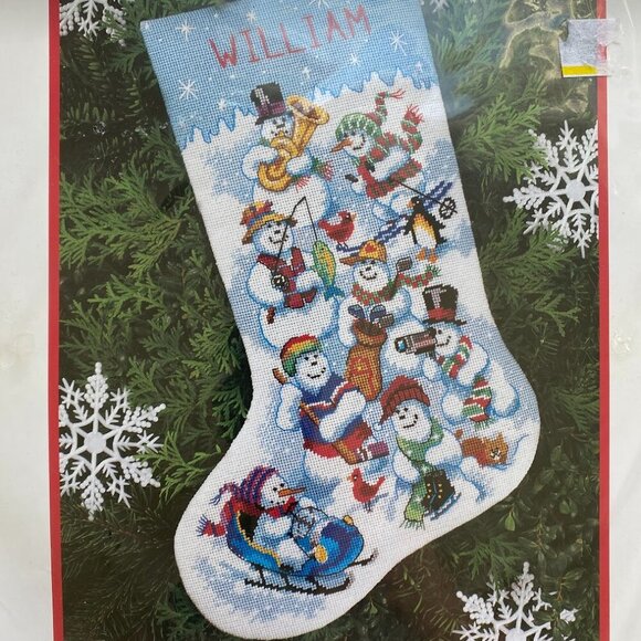 Dimensions Other - Vintage Dimensions Needlepoint Stocking Kit Snow Folk Fun Snowman